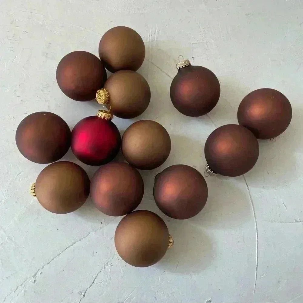 BROWN COFFEE RED MATTE IN GLASS CHRISTMAS ORNAMENT DECORATION 13 PCS